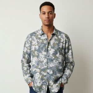 Perry Ellis Olive and Charcoal Floral Shirt